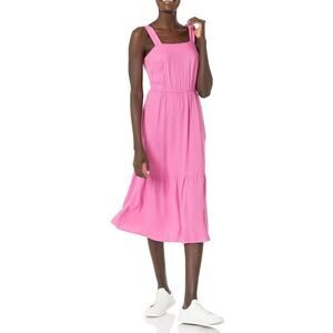 NWT Amazon Essentials Women's Twill Tiered Fit and Flare Midi Dress Pink Small